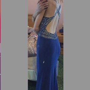 Open back blue prom dress